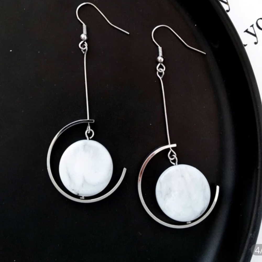 White Minimalist Moon Earrings